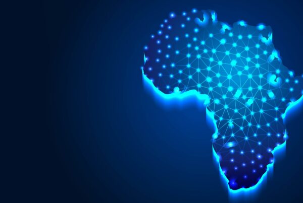 Africa Continent in Blue Silhouette
